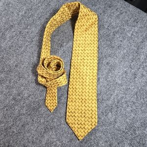Ermenegildo Zegna Silk Tie Yellow Geometric Pattern Made in Italy